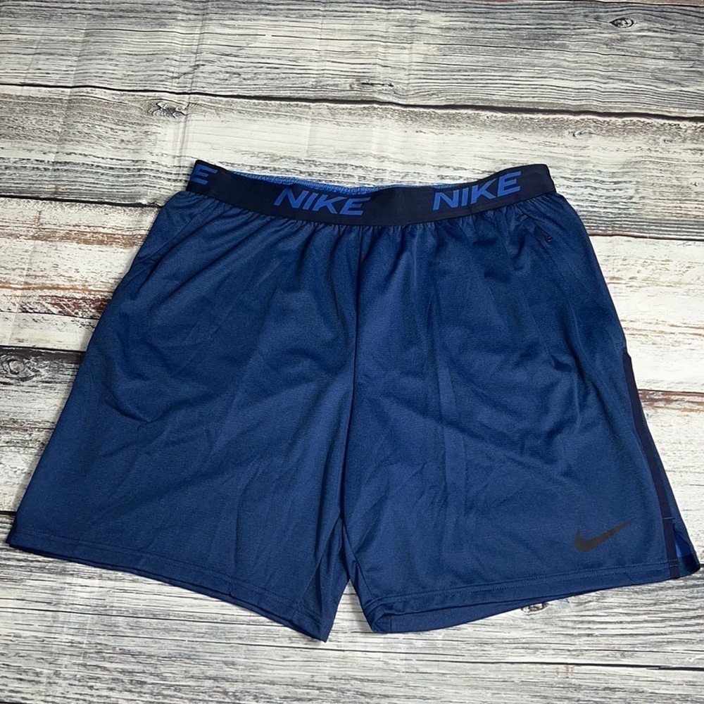 Nike Dri-Fit Knit Veneer Mesh Blue Training Shorts Size-XXL